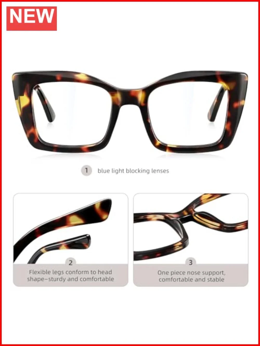 Oversized Square Reading Glasses 3 Pack Blue Light Blocking Spring Hinge Readers